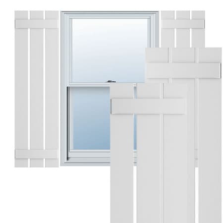 True Fit PVC Three Board Spaced Board-n-Batten Shutters, White, 17 1/8W X 37H